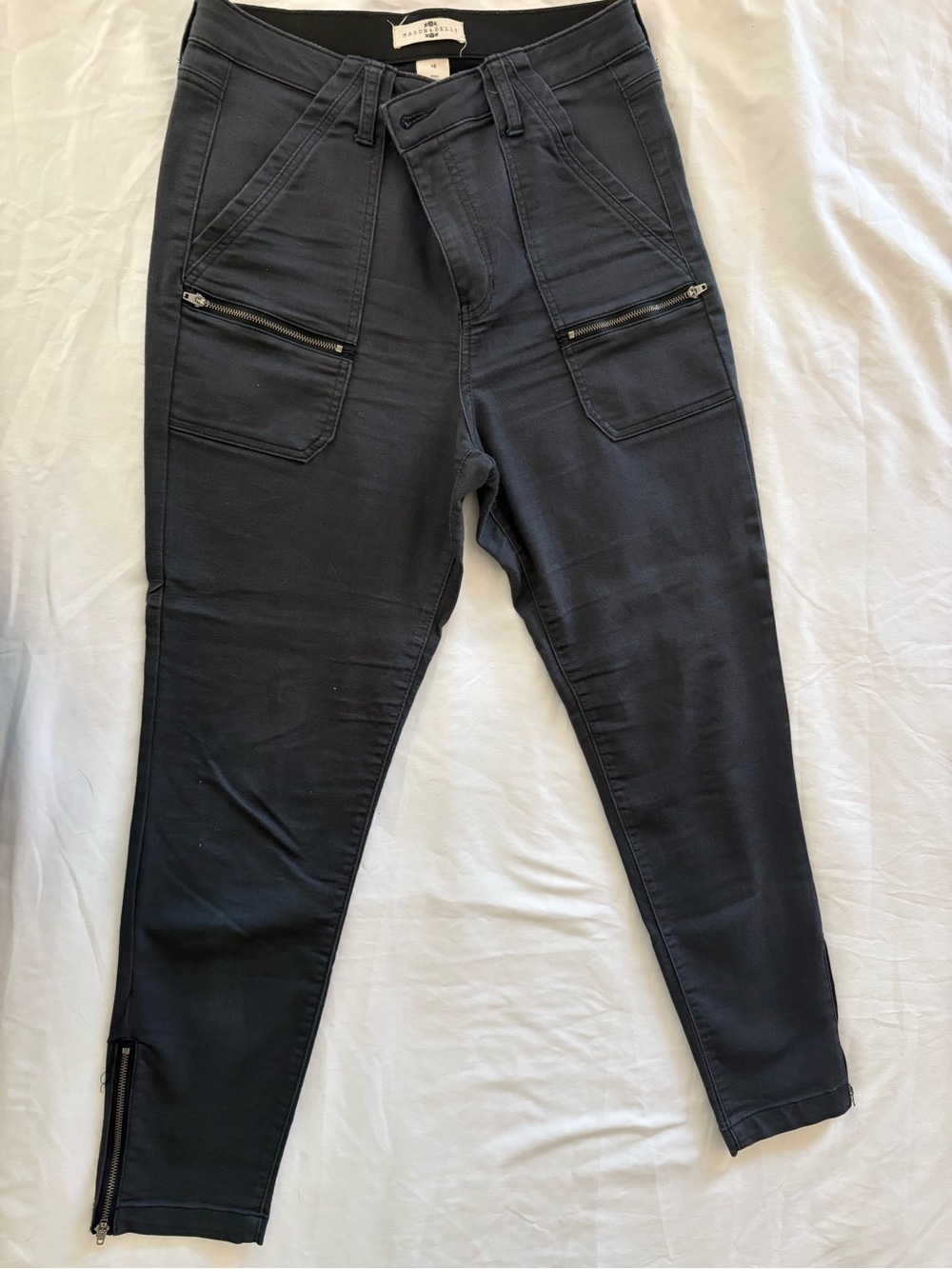 Mason & Belle Women’s Black Utility Cargo Skinny Pants Size 10 Ankle Zip